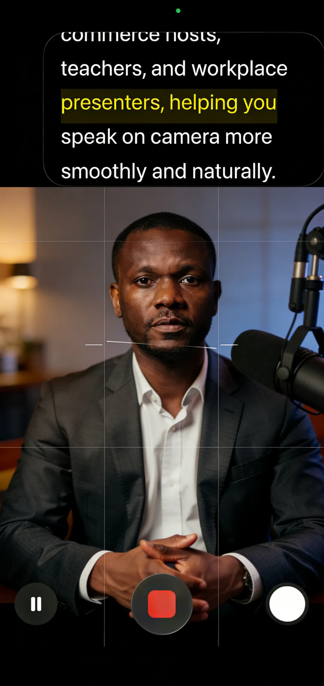 Beast Teleprompter floating prompt window overlaid on iPhone camera app