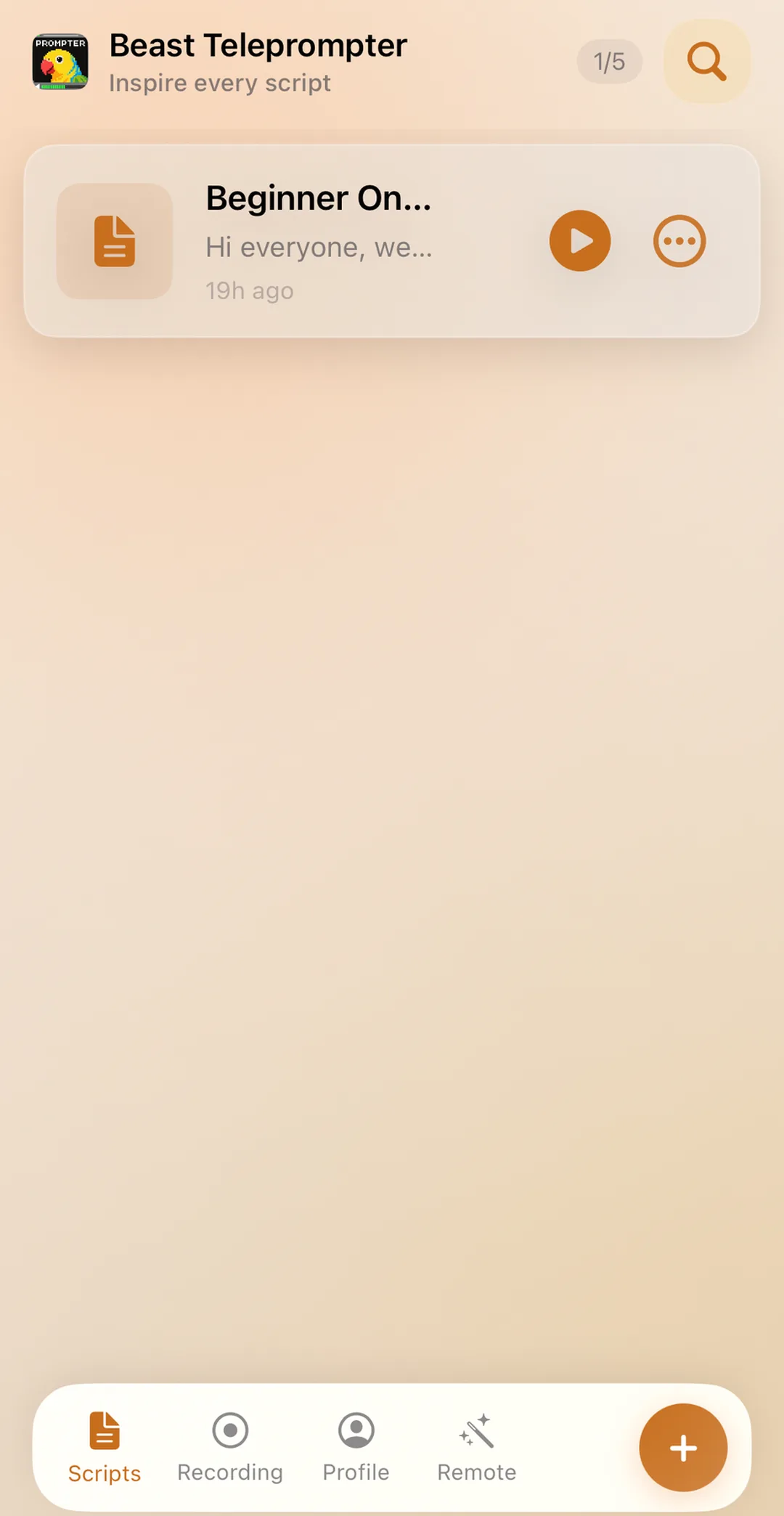 Beast Teleprompter script list on iPhone showing script management