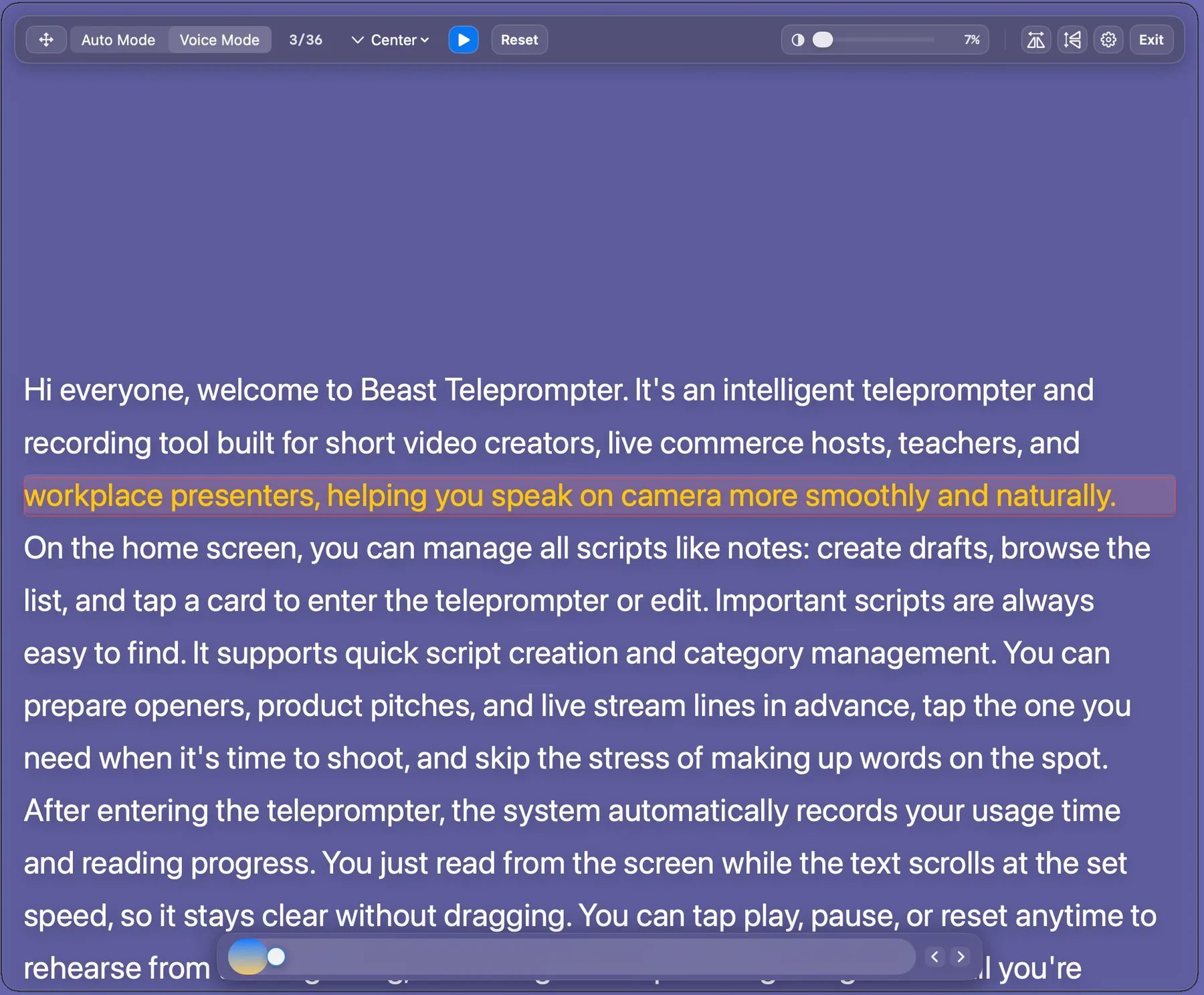 Beast Teleprompter Mac — teleprompter prompt panel