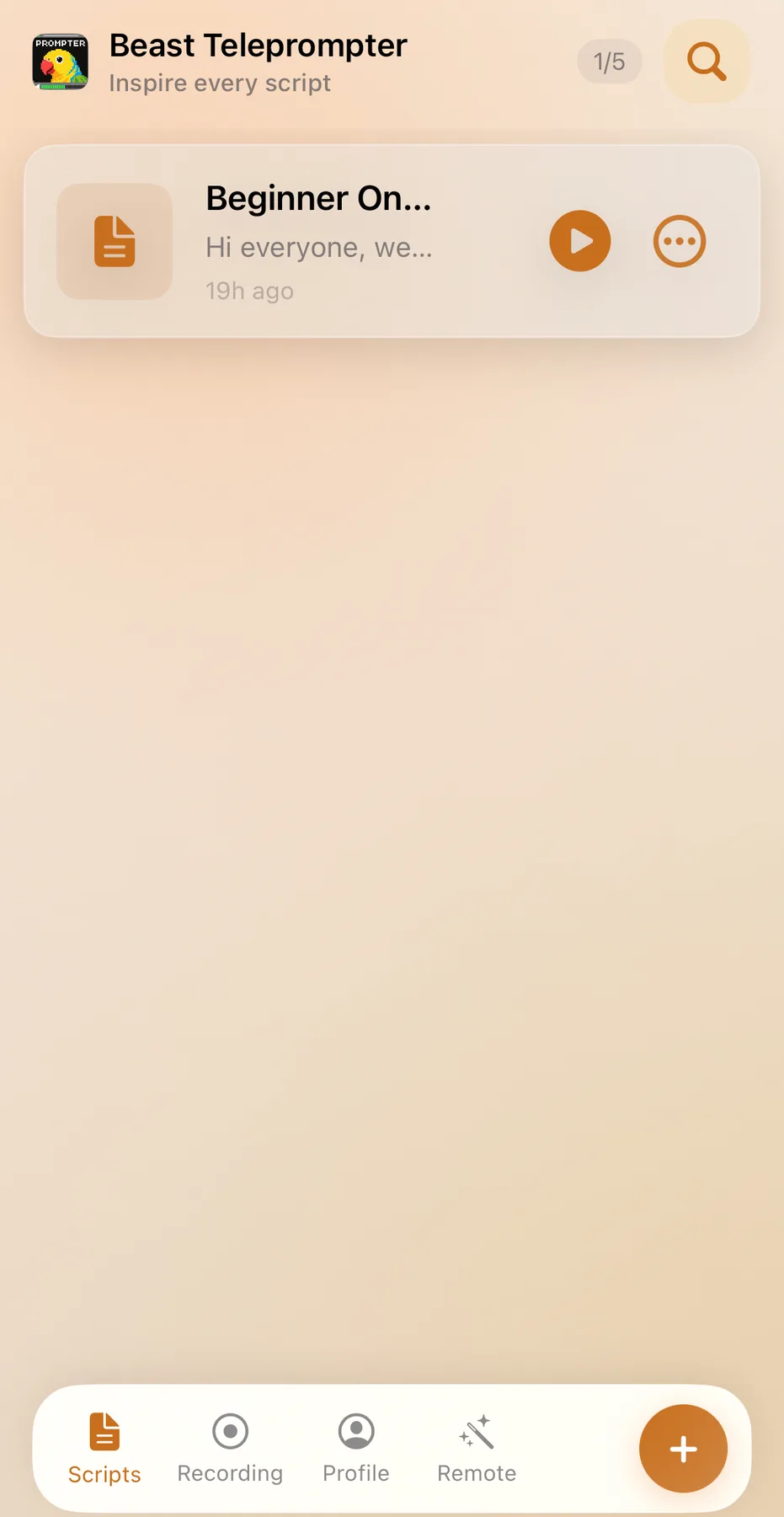Beast Teleprompter, script list on iPhone